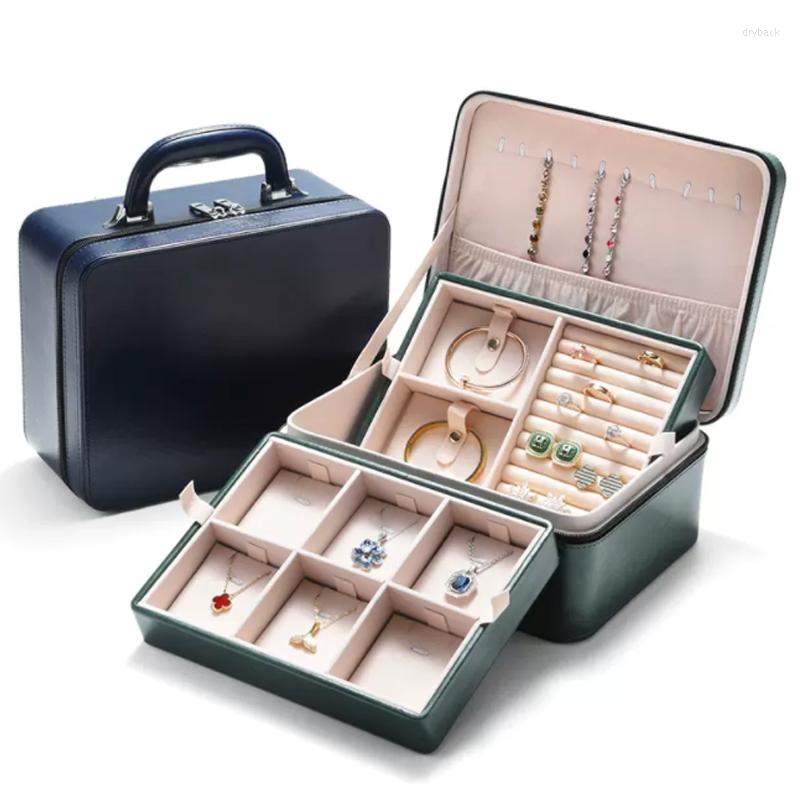 

Jewelry Pouches Large Capacity Suitcase Double Layer Leather Storage Box Commercial Home Display Collection