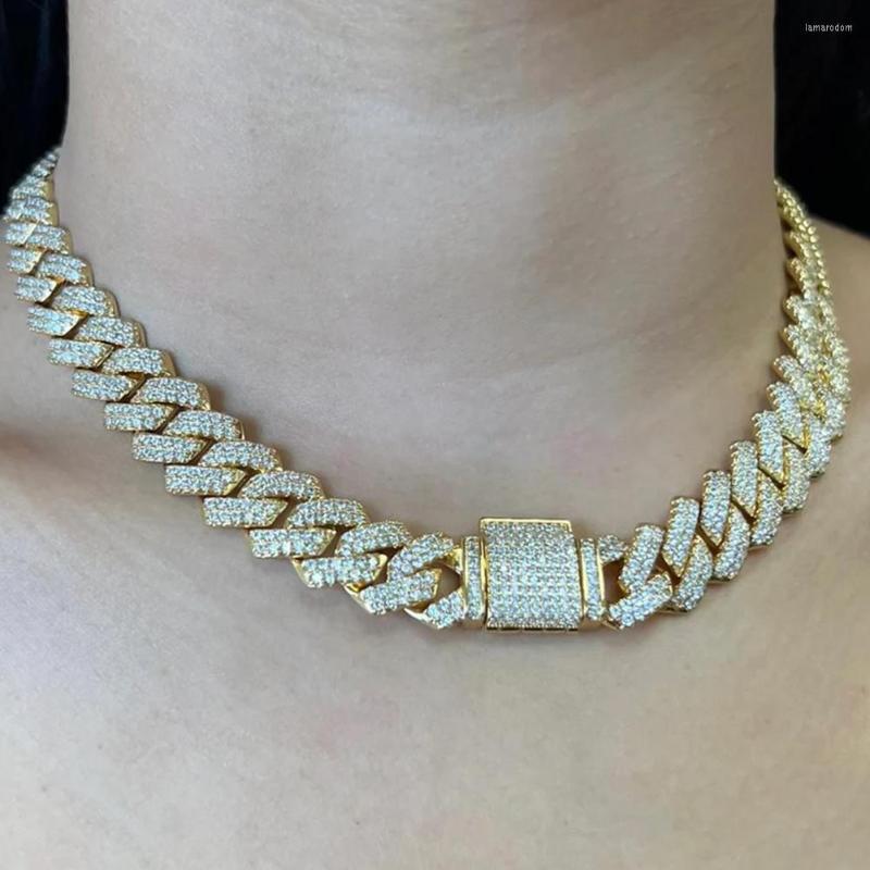 

Chains Gold Color Rhinestones Paved Prong Miami Cuban Link Chain Necklace For Women Men Iced Out 2 Row Rhombus Gift Jewelry