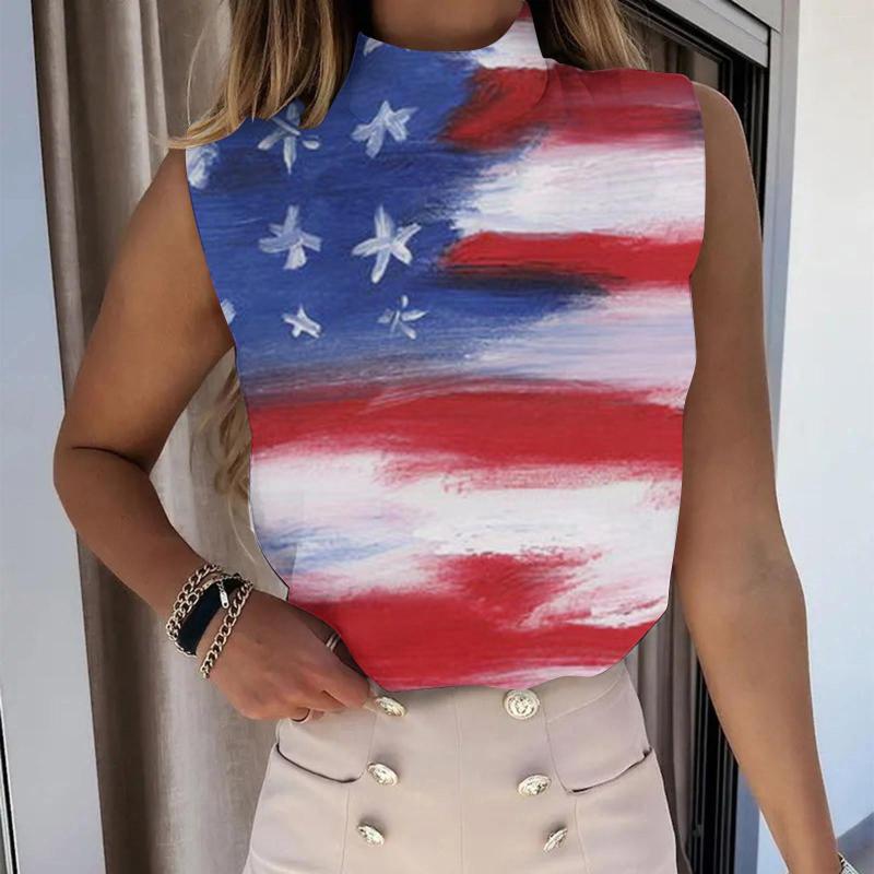 

Women' Tanks Day Sports Sleeveless Fashion Turtleneck Sexy Independence Shirts Lady Blouse Tops Women Summer Office Fitness Poullover, White