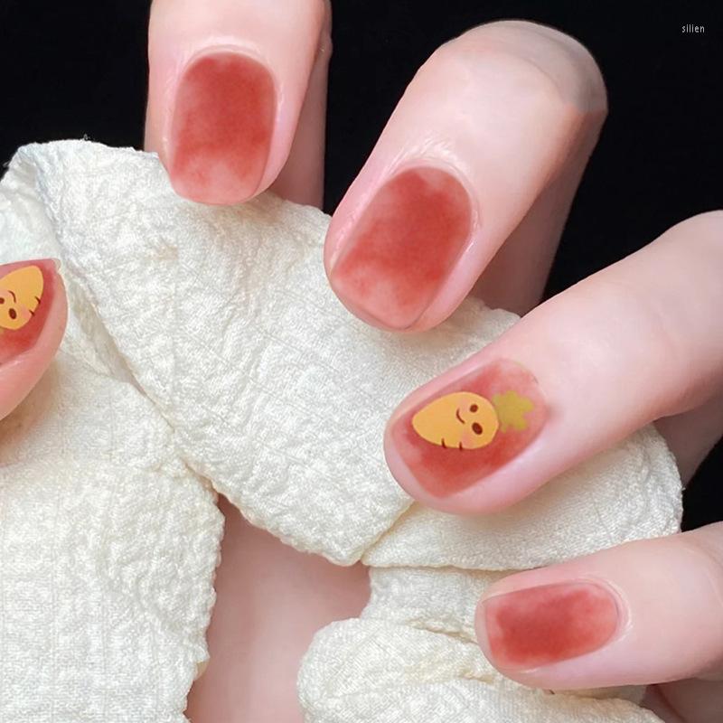 

False Nails Cute Carrot Design Wearable Nail Art Frosted Matte Fake Mini Short Detachable Finished Press On With Glue, Mt781jp1497