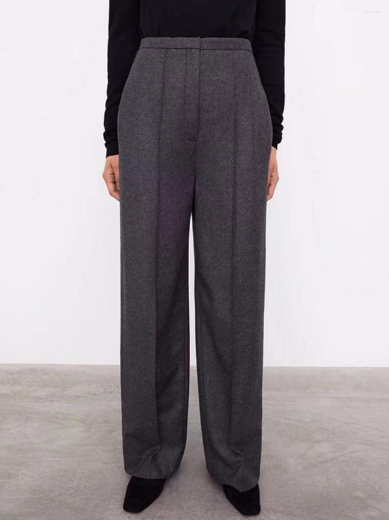 

Women's Pants Women's Gray Straight Suit Wool Blend Simple Loose High Waist Wide-leg Office Lady Long Trousers 2023 Autumn