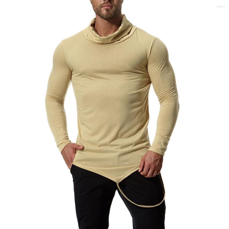 

Men's T Shirts 2023 Autumn Style England Men High Collar Long-Sleeved T-Shirt Solid Color Fashion Irregular 7 Xy926 -40, White