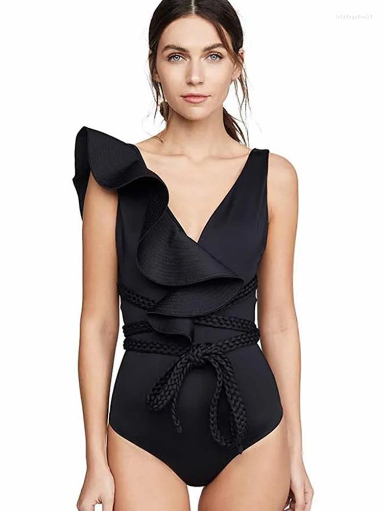 

Women's Swimwear Sexy One Piece Swimsuit Hollow Out Bodysuit Women'S 2023 Bathing Suit One-Piece Suits Solid Beachwear Ruffle Swimsuits, Bk1