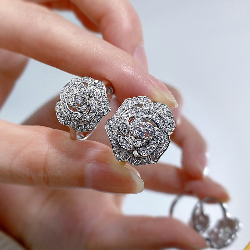 

Flower Moissanite Diamond Ring 100% Real 925 Sterling Silver Party Wedding Band Rings for Women Bridal Engagement Jewelry Gift