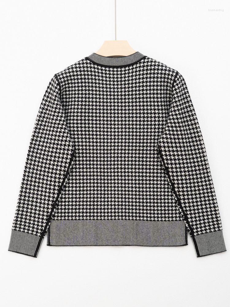 

Women' Knits Women Cashmere Houndstooth Knitted Cardigan 2023 Autumn Winter Ladies Casual All-Match O-Neck Single-Breasted Female Sweater