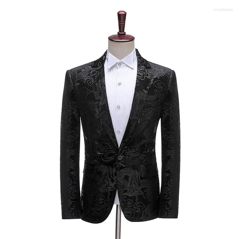 

Men's Suits Men Luxury Chinese Dragon Jacquard Velvet Suit Jacket One Button Slim Fit Tuxedo Blazers Wedding Prom Party Costome Homme Black