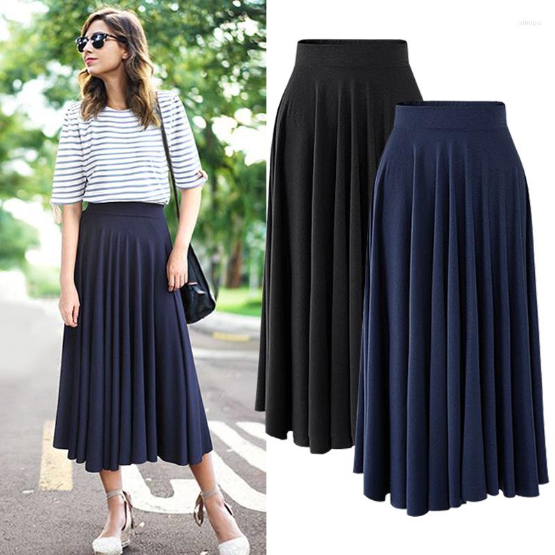 

Skirts Korean Fashion Clothing Summer Modal Loose Skirt Long Swing High Waist Pleated Umbrella Black