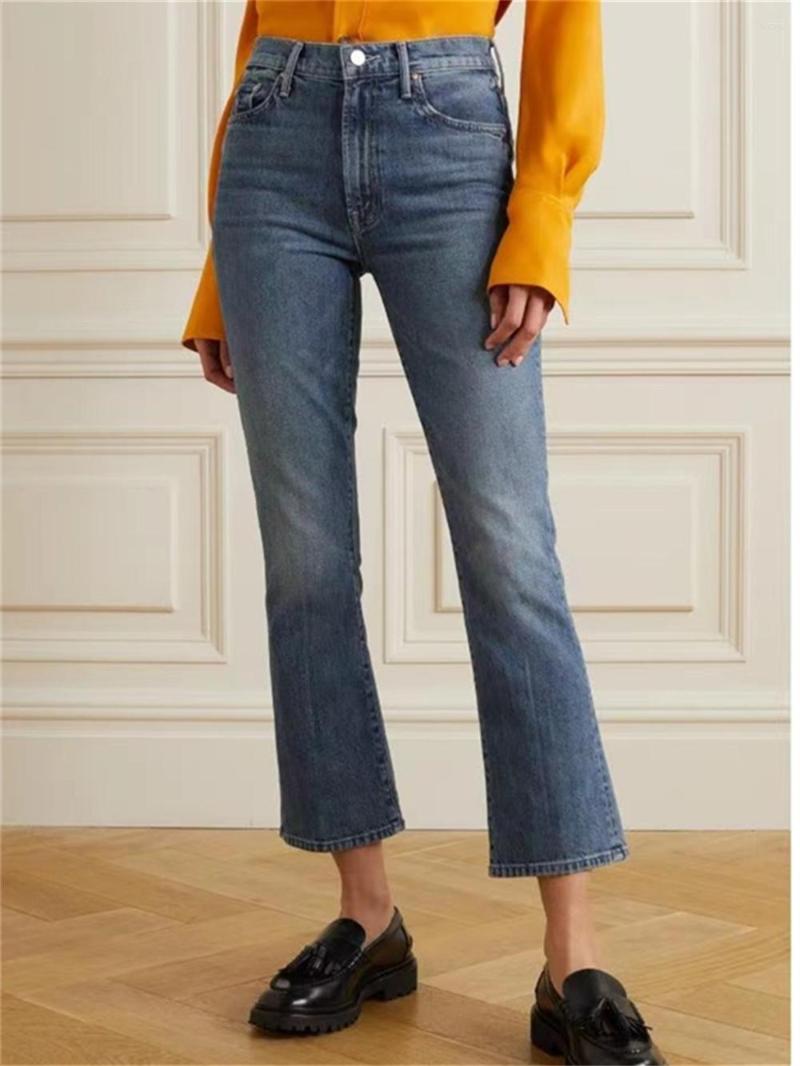 

Women's Jeans Early Spring Women's Back Letter Embroidery Flared Pants Fashion Ladies High Waist Nostalgic Light Blue Slim