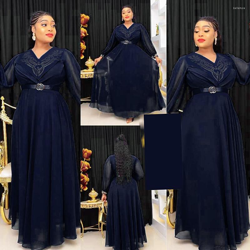 

Ethnic Clothing L-3XL 2023 Spring Arrival African Women Long Sleeve V-neck Polyester Green Pink Red Dress Maxi Dresses