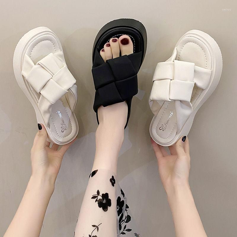 

Slippers Arrival Summer 2023 Korean Style Fashion Thick Sole Open Toe Flip Flops Casual Beach Flat Slides For Women Q173, Creamy-white