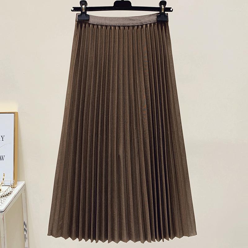 

Skirts Pleated Womens 2023 Autumn Black Elastic High Waist Casual Korean Style A-Line Midi Skirt Women Clothing Jupe Hiver Femme