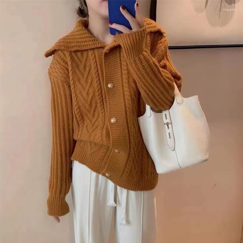 

Women's Knits Vintage Women Casual Knit Cardigan Sweater Autumn Winter Loose Long Sleeve Top Female Turn-down Collar Single-breasted, Green