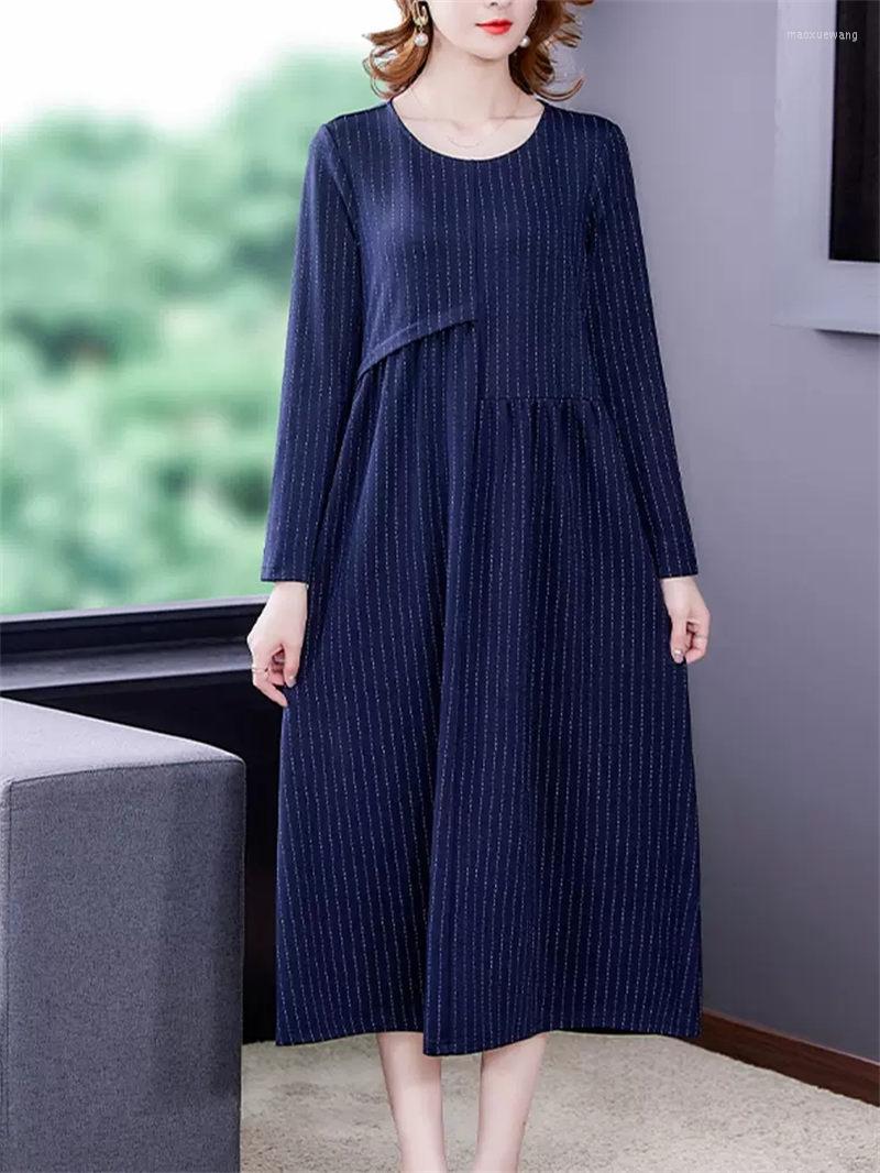 

Casual Dresses Design Striped Long-Sleeved Dress For Women's Spring And Autumn 2023 O-Neck Fashion Elegant Vintage Z214, Royal blue