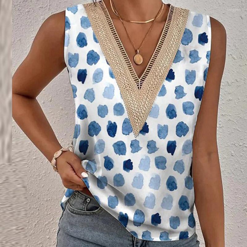 

Women's Blouses Summer Simple Patchwork High Street Shirt Streetwear Female Casual Sleeveless Print Tops Elegant V Neck Loose Pullover Blusa, 02 print