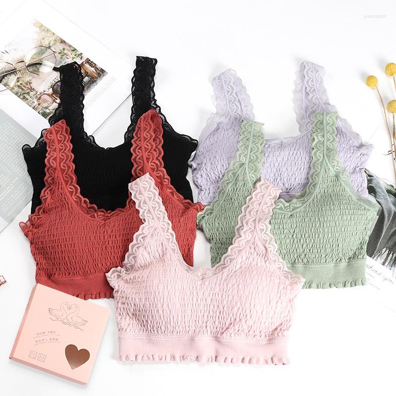 

Bras Girl Breathable Wrapped Chest Beautiful Back Bra Female Seamless Tube Top Lace Comfortable Vest Underwear, Green