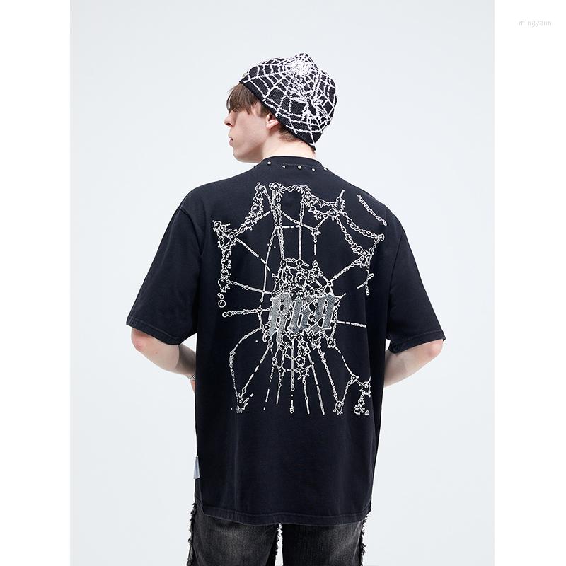 

Men's T Shirts Drilling Printing Vintage T-shirt Street Wear Retro Round Neck Heavy Cotton Hip Hop Oversized Shirt Brown R69, Black