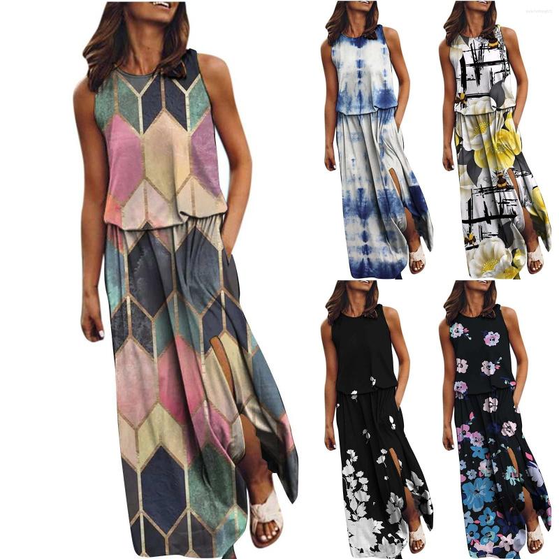 

Casual Dresses Women's Dress With Elastic Waistband Stitching Printed Split Sexy Elegant Fashionable Vestidos Para Mujer, Pink