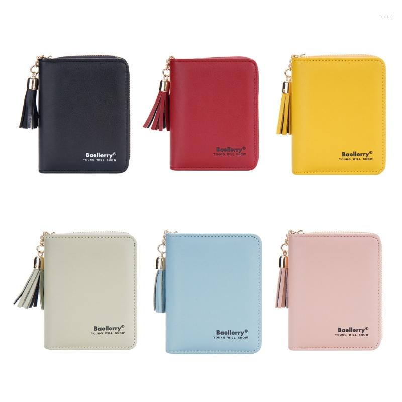 

Wallets Women Fashion Zipper Tassel Wallet PU Leather Holder Change Pocket Coin Purse Lady Girl Small Money Bag Short, Black