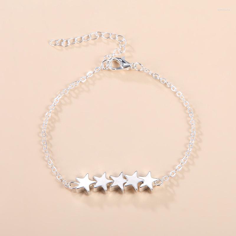 

Link Bracelets Simple Design Five Pointed Star Metal Bracelet Charming Women's Gold Silver Color Hand Chain Fashion Party Accessories