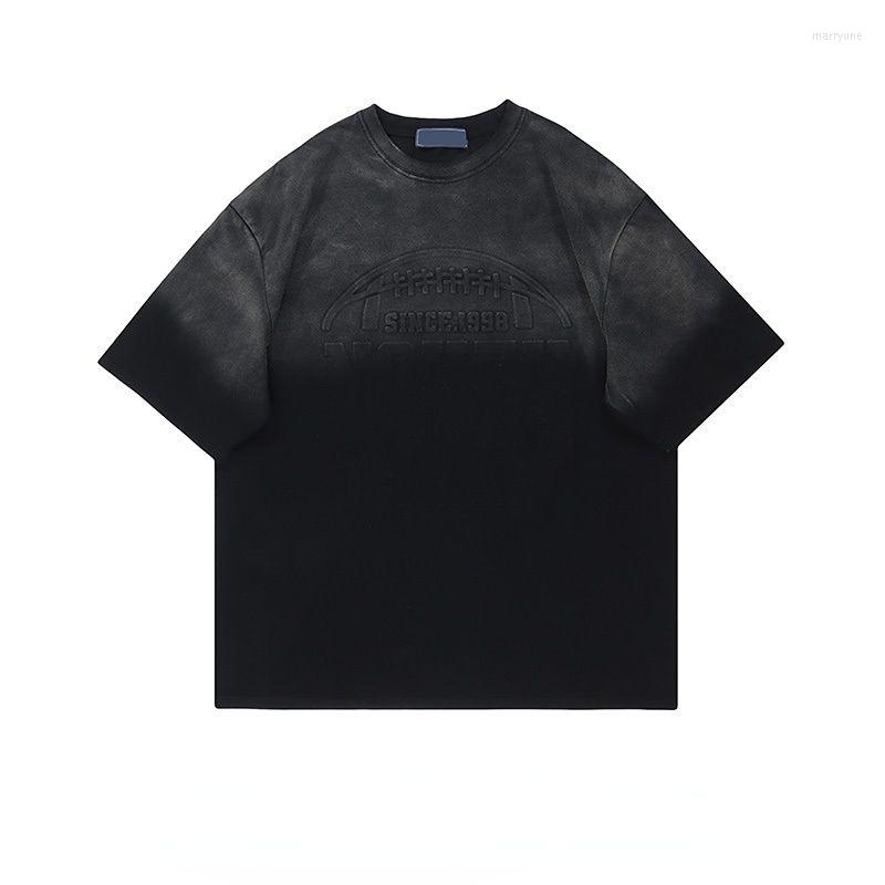 

Men' T Shirts American Letter Embossed Tie Dye Short Sleeved Oversized Shirt Men Trendy Heavyweight Tees, Black