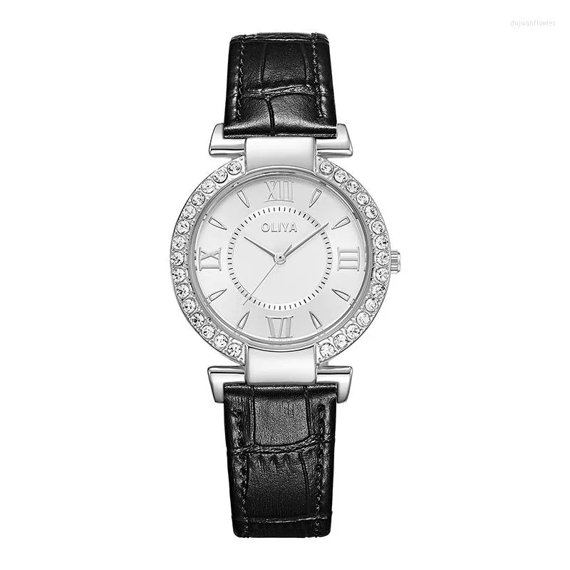 

Wristwatches Oliya Top Women Dress Watch Casual Quartz Ladies Leather Waterproof Fashion Clock Relogio Feminino, 518-with box