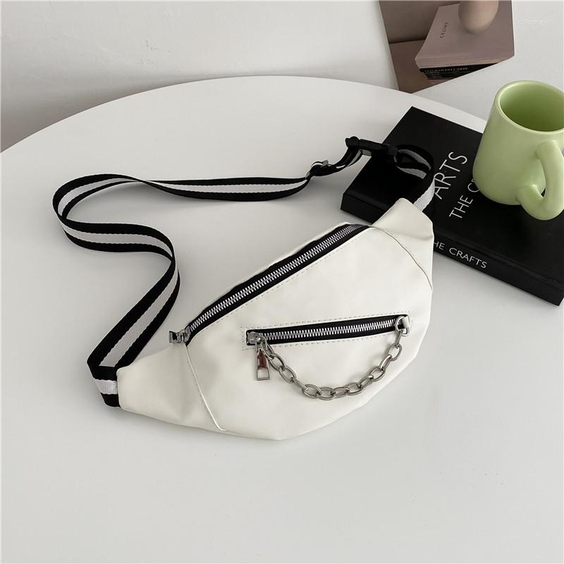 

Waist Bags Women Shoulder Bag Street Solid Chest Striped Strap Chain Zipper Crossbody For Woman Designer, Wt