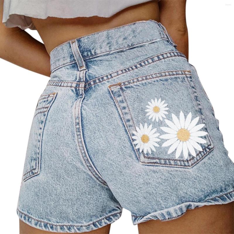 

Women' Shorts Women' Summer Fashion Print Versatile Pocket Resort Style Denim, Light blue