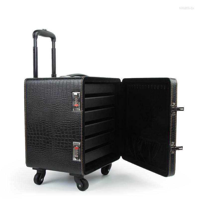 

Jewelry Pouches PU Leather Trolley Jewellery Box Special Suitcase For Business Customization Exhibition With Password Lock