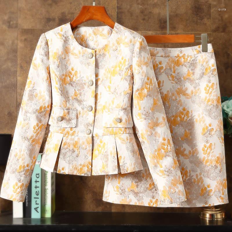 

Two Piece Dress Quality Spring Ladies Jacquard Round Neck Blazer Pencil Skirt Sets Female Formal Business Korean Womens Office Work Jacket, Blazer skirt