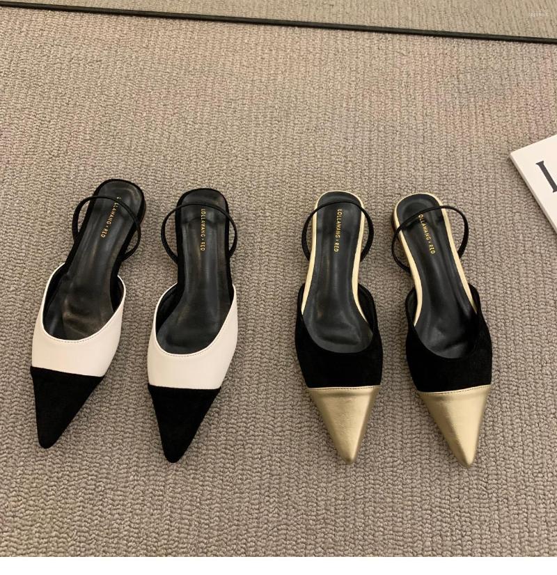 

Sandals 2023 Small Fragrant Style Baotou Slim Single Shoe Elegant Combination Pointed Shallow Mouth For Women Jp-Lx43, Beige