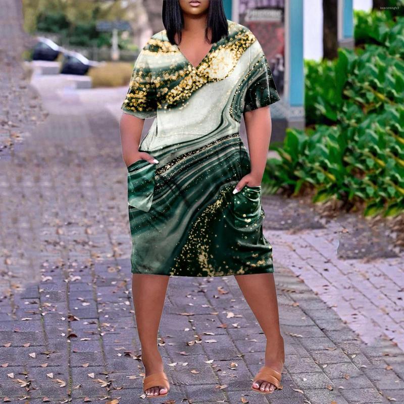 

Casual Dresses Elegant Sexy Outfits Ladies Summer For Women 2023 Plus Size V Neck Short Sleeve Knee Printed A Line Swing Midi Dress, Green