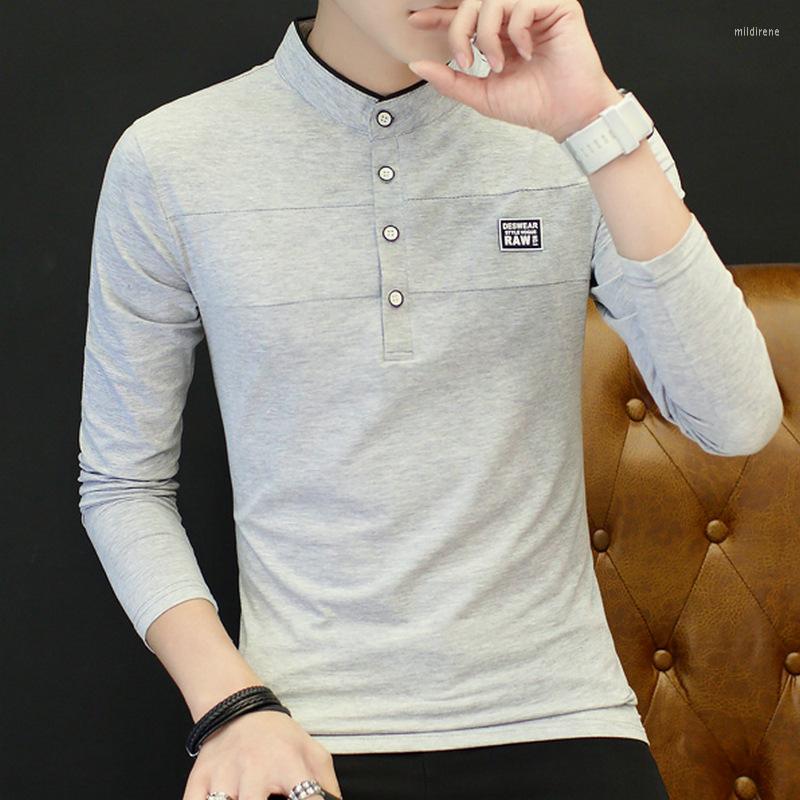 

Men's T Shirts Autumn Style Long-Sleeved T-Shirt Cotton Stand Collar Korean-Style Trend Teenager Wear Base Shirt -40, Gray