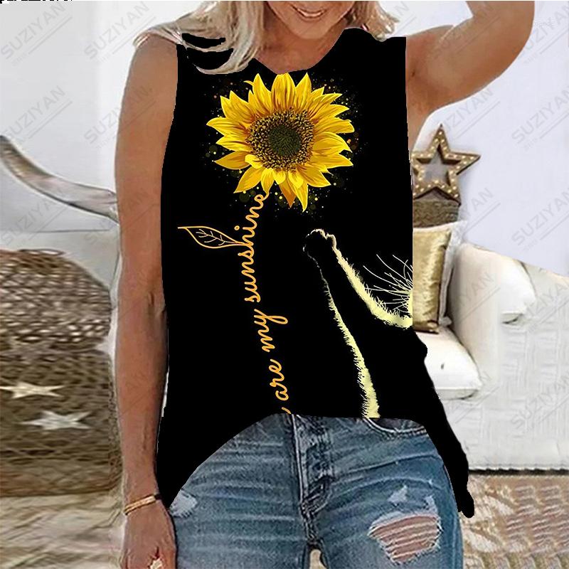 

Women's T Shirts Women's Summer Sleeveless Tank Top 3D Digital Print Sunflower Flower Girls' Leisure Beach Style Pullover, Pmm0183wg