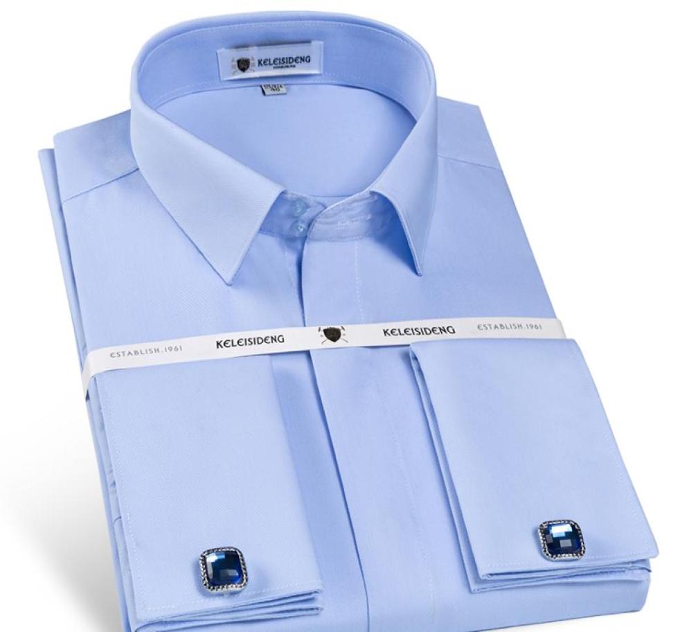 

Mens Non Iron Slim Fit French Cuff Dress Shirt Long Sleeve Covered Placket Solid Twill Elegant Tuxedo ShirtsCufflinks Included4156000, Brown