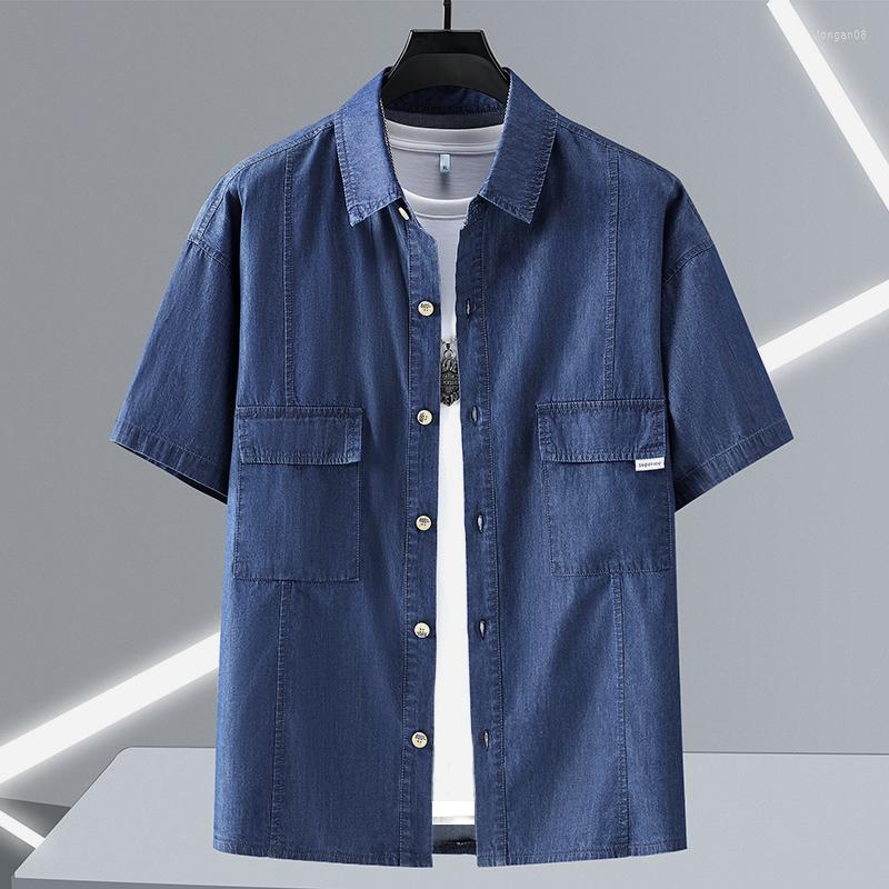 

Men's Casual Shirts Plus Size 10XL 9XL 8XL 7XL Denim Short Shirt Fat Guy Half Sleeved Summer Trend Large Men's Clothing 180KG, Blue