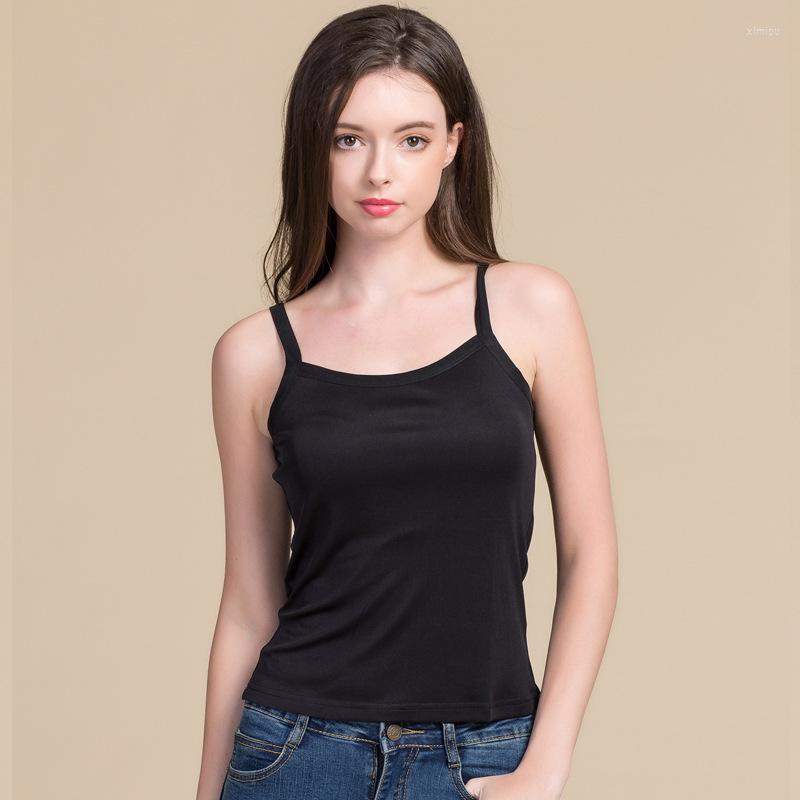 

Women's Tanks Women's Silk Camisole Summer Wear Bottomed Sleeveless Vest 9010, Black