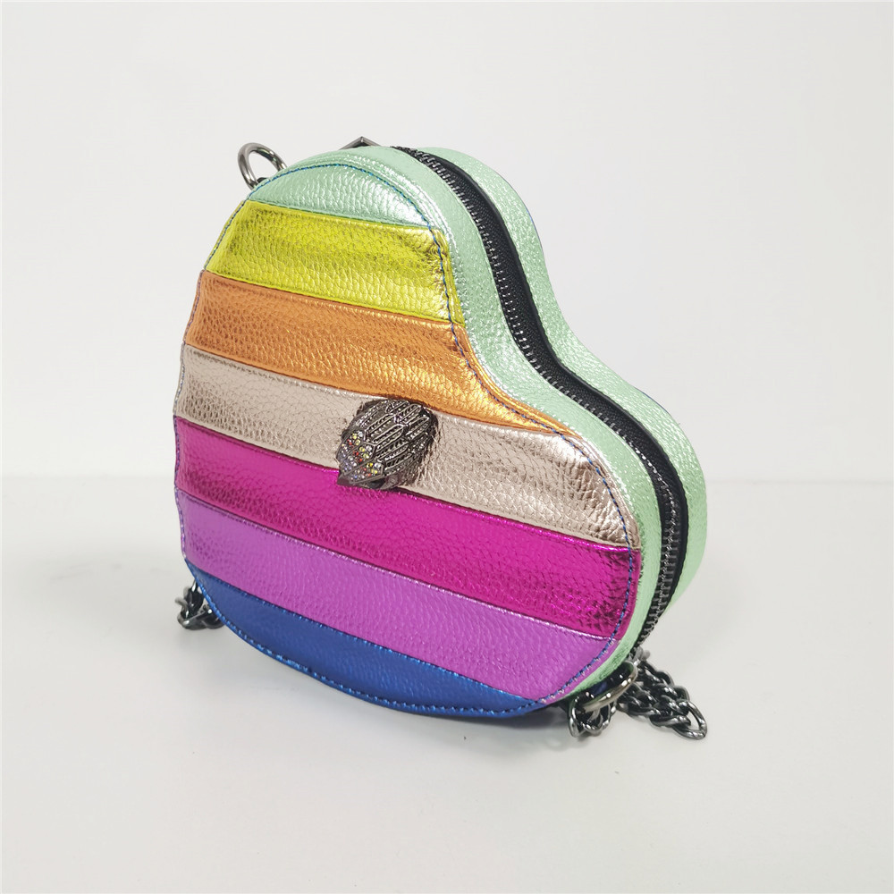 

Kurt Geiger Kensington Mini Heart Chains Bag Lady Luxury Crossbody Bag Purse Designer Zipper Handbags 5A Level Small Messenger Bags, As pic 1-rainbow