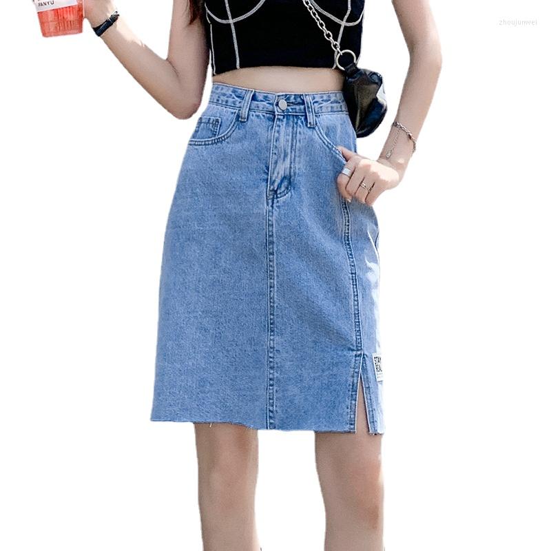 

Skirts 2023 Summer Dress High-waisted Denim Skirt Female Hair Open-cut Cross-stitch Korean Version Of Loose Wind, Blue