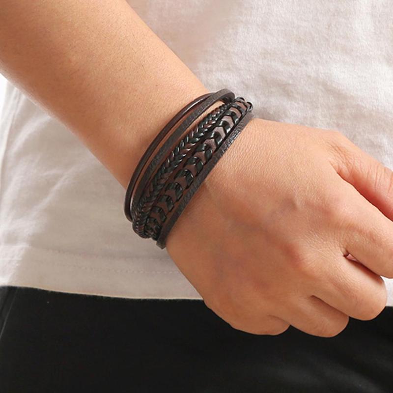 

Charm Bracelets Vintage Classic Braided Rope Woven Multilayer Leather Men Stainless Steel Bangle For Friend Jewelry