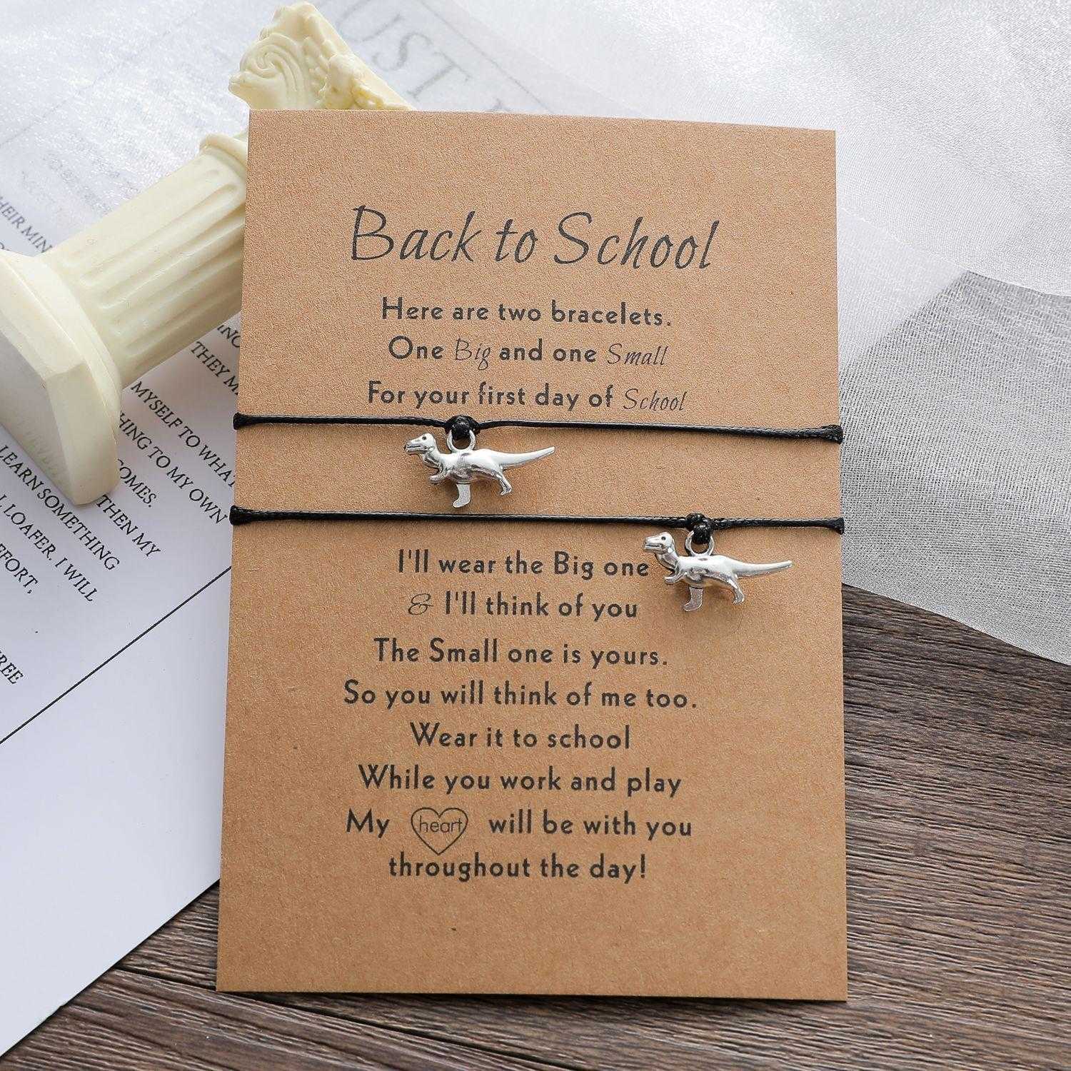 

Little Dinosaur School Season Card Bracelet Personality Alloy Raptor Wax Rope Woven