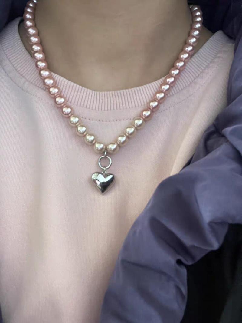 

Pendant Necklaces Brass Vintage Faux Pearl Heart Necklace Women Jewelry Punk Designer Runway Rare Simply Gown Boho Japan KoreanPendant