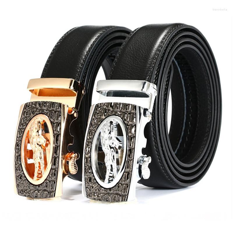 

Belts EL BARCO High Quality Leather Men Belt Black Gold Automatic Buckle Crocodile Male Designer Casual Waist Strap