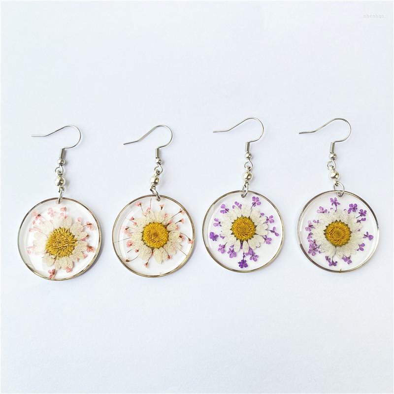 

Dangle Earrings Round Daisy Flower Earring For Women Unique Pressed Natural Jewelry Creative Wholesale