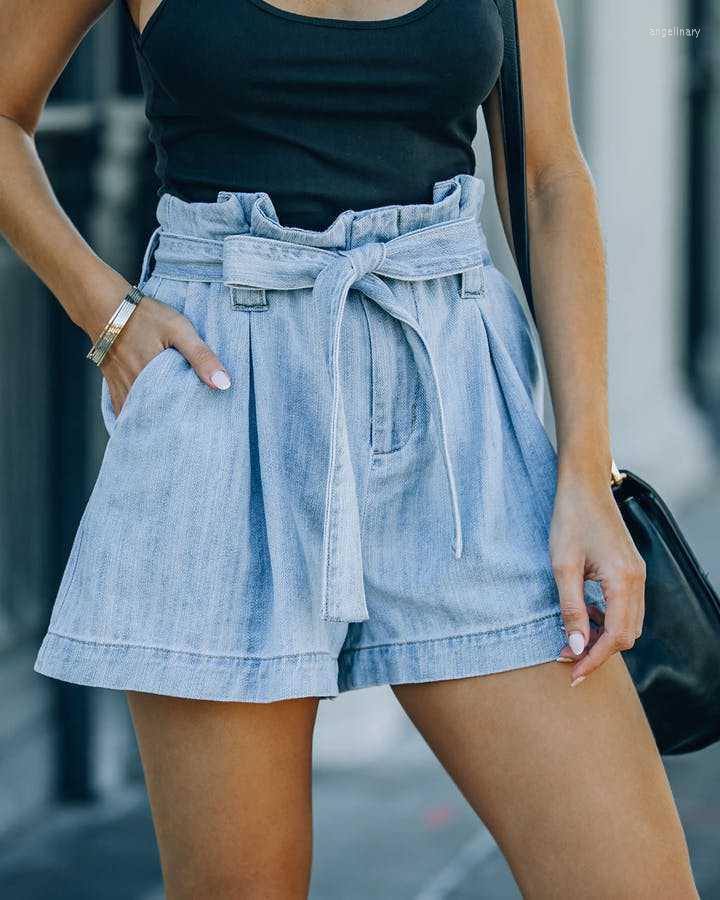 

Women's Shorts 2023 Fashion Denim Belt With Flower Bud, Light