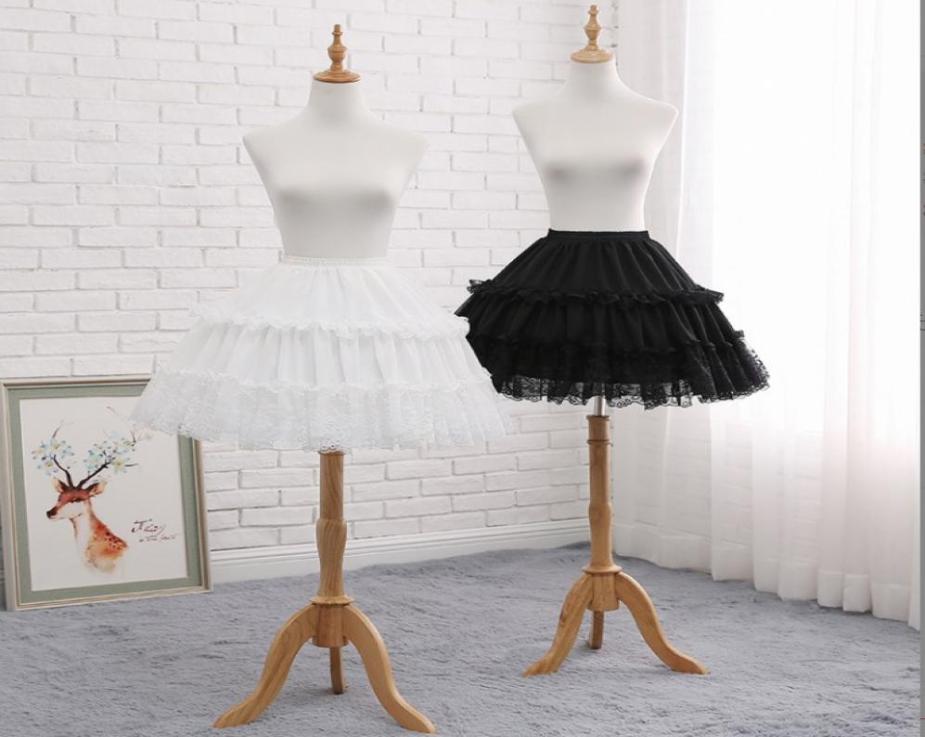 

Good Quality Women Girls Lolita Cosplay Short Petticoat Ruffles Floral Lace 2 Hoop Underskirt for Prom Party5406560, Black