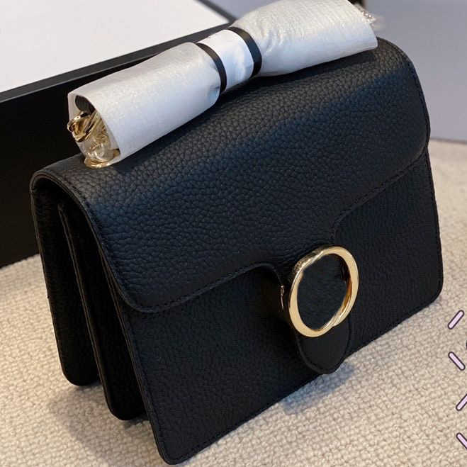 

Designer bag women shoulder bags cowhide crossbody purse luxury handbag square buckle messenger clutch, Black