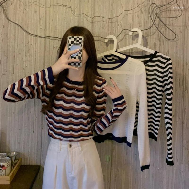 

Women's T Shirts Thin Air Conditioner Sunscreen Cover Long Sleeve Off Shoulder T-shirt Women's Hollow Stripe Small Top, Black
