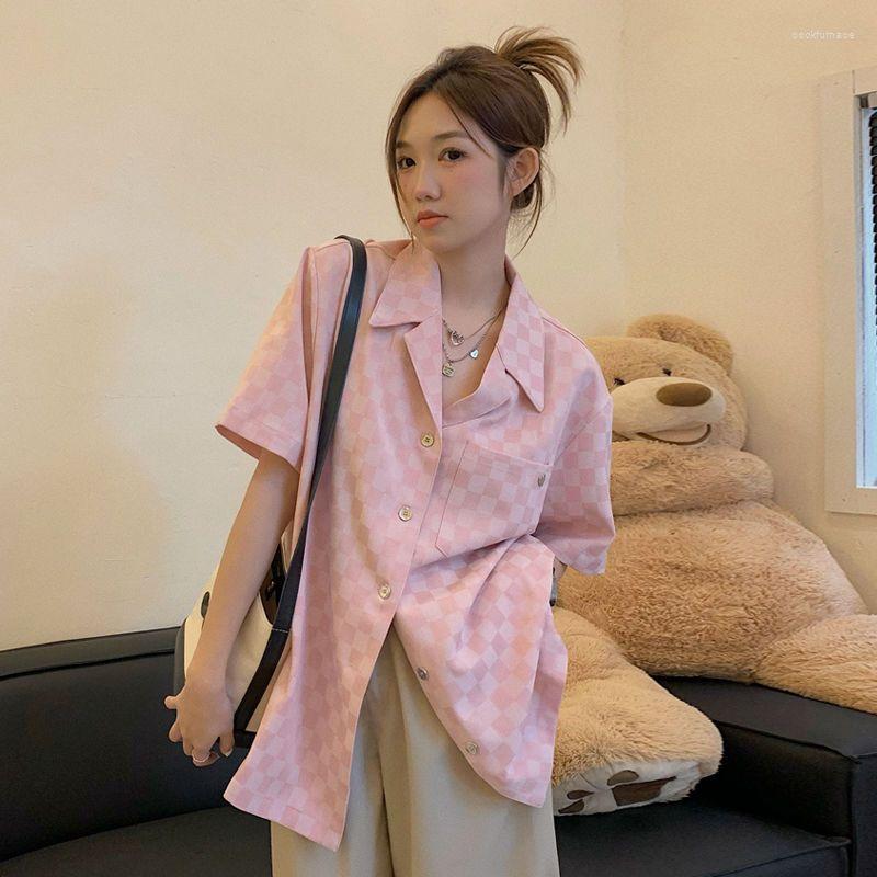 

Women's Blouses EBAIHUI Plaid Shirts Women Loose Vintage Casual Summer Blouse Streetwear Elegant Daily Top All-match Aesthetic Simple Shirt, Green
