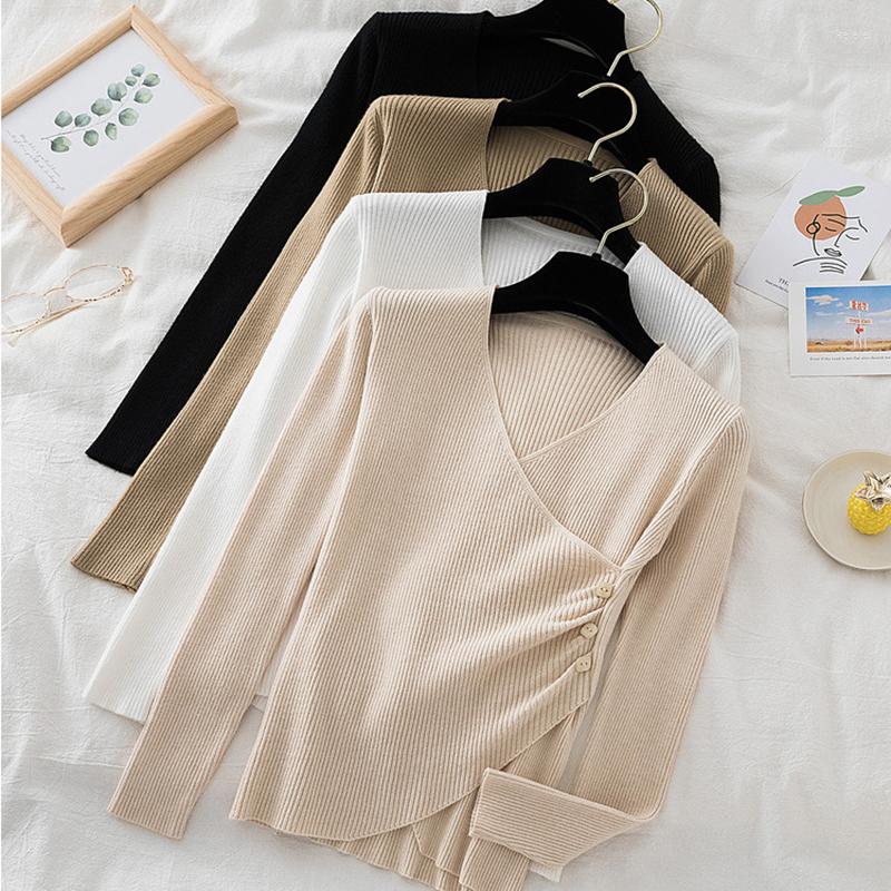 

Women's Sweaters Irregular V-Neck Sweater Women Long Sleeve Top Pullover Knitted Winter Korean Fashion Womens Clothing Sueters De Mujer, Black