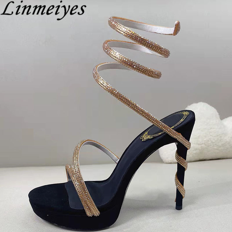 

Height Increasing Shoes Summer Platform Sandals Woman Ankle Snake Twine Around Wedding Shoe High Heels Gladiator Sandal 230508, Gold
